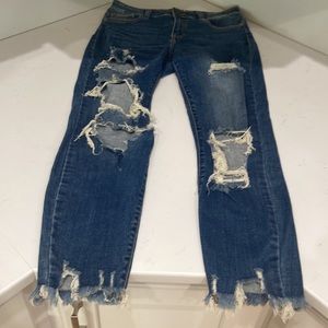 CELLO DISTRESSED DESTROYED RIPPED KNEES HIGH WAIST BLUE JEANS SZ 9 / 29